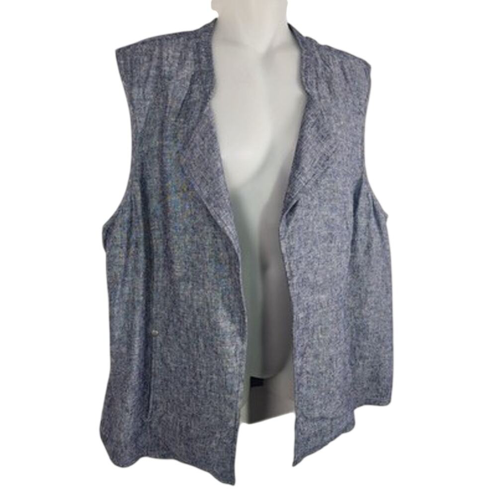 Chico's Linen Blend Crossdye Vest Size XL Chambray Blue Lightweight Pockets